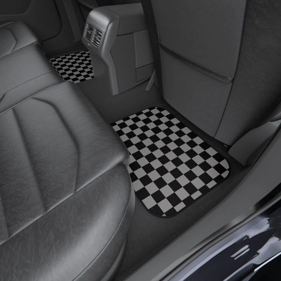 Polyester Anti Slip Car Mat for Floors Gray Black Checkeredthumbnail 